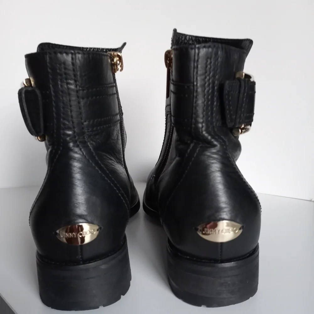 JIMMY CHOO BRYLEE BLACK LEATHER BUCKLE MOTO BIKER